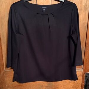 Lands' End Women's Elegant Black 3/4 Sleeve Top with neckline detail.